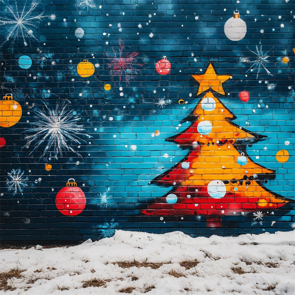 Graffiti Photo Backdrops Christmas Tree Blue Brick Backdrop UK BRP12-150