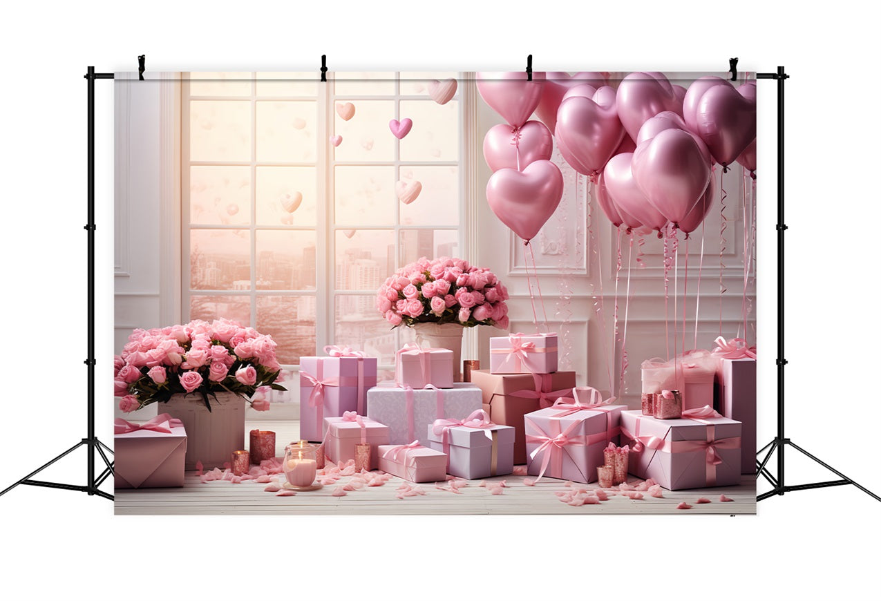 Valentine Backdrop Ideas Heart Balloon Rose Celebration Window Backdrop UK BRP12-193
