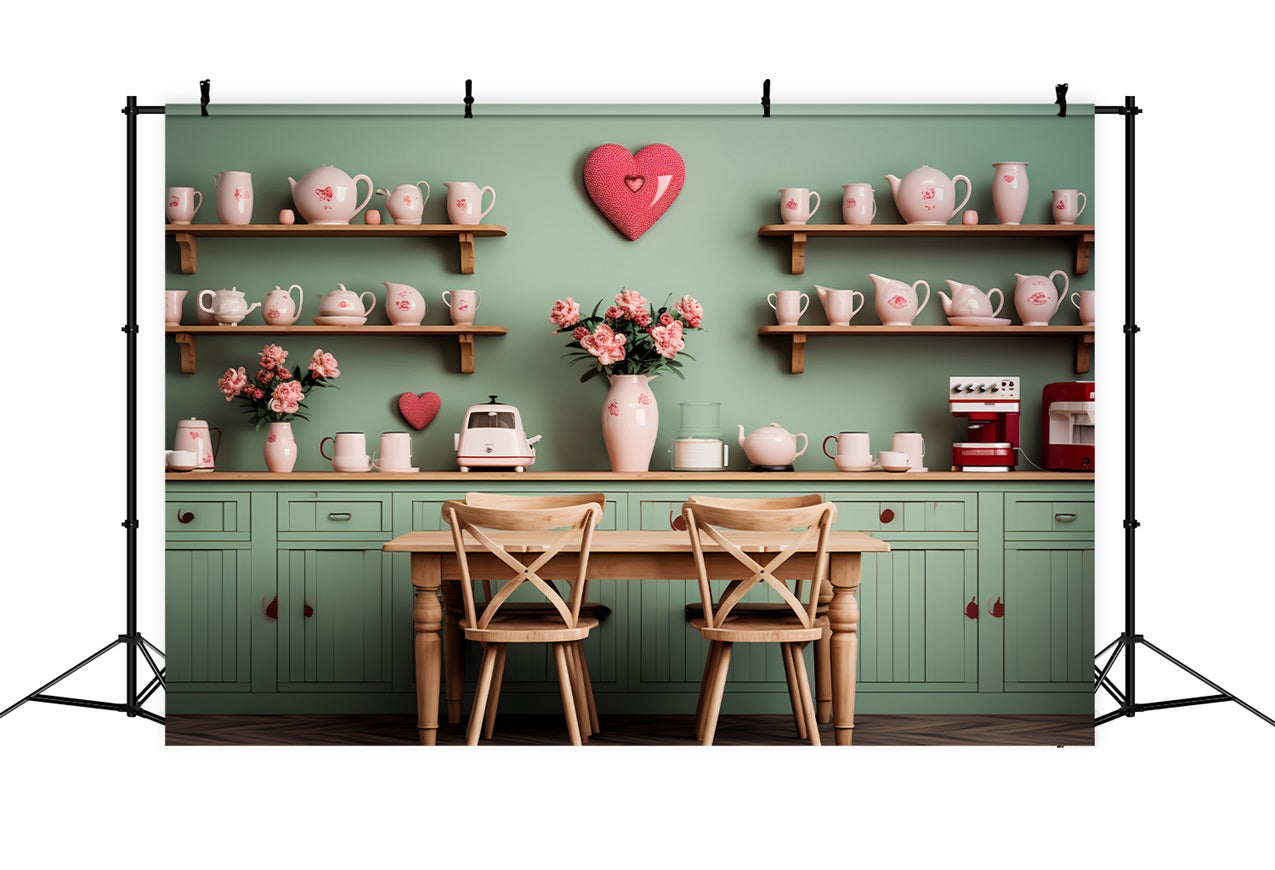 Valentine's Day Backdrops Green Kitchen Floral Setting Backdrop UK BRP12-199