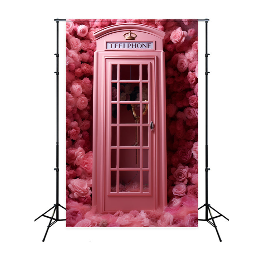 Valentine's Day Photo Booth Backdrop Pink Telephone Roses Backdrop UK BRP12-204