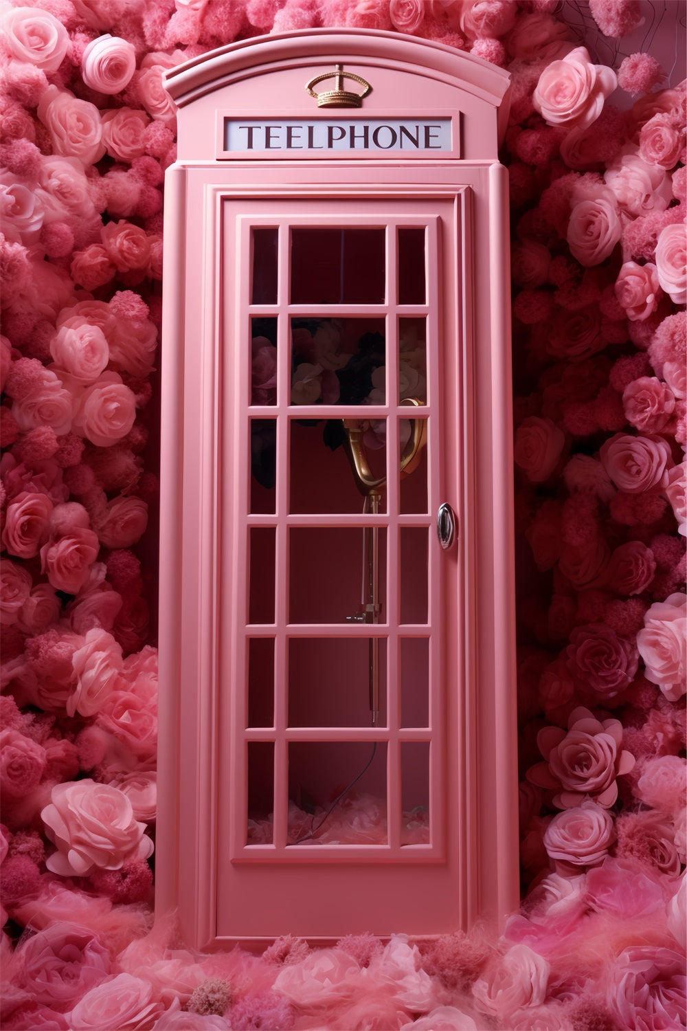 Valentine's Day Photo Booth Backdrop Pink Telephone Roses Backdrop UK BRP12-204