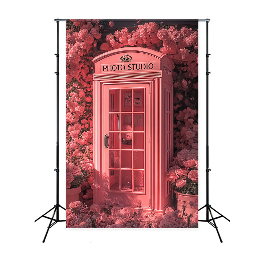 Valentines Photo Booth Backdrop Pink Telephone Floral Backdrop UK BRP12-205