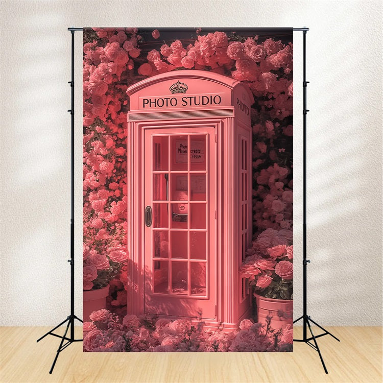 Valentines Photo Booth Backdrop Pink Telephone Floral Backdrop UK BRP12-205