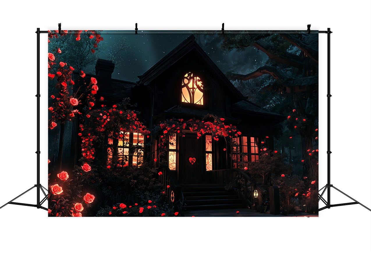 Valentine's Photo Backdrop Romantic Rose House Nighttime Backdrop UK BRP12-209