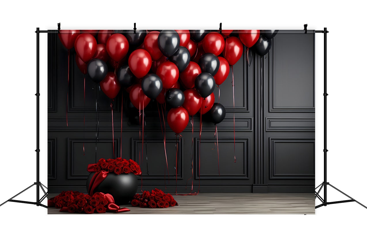 Valentines Day Backdrops Red Black Balloon Rose Backdrop UK BRP12-211