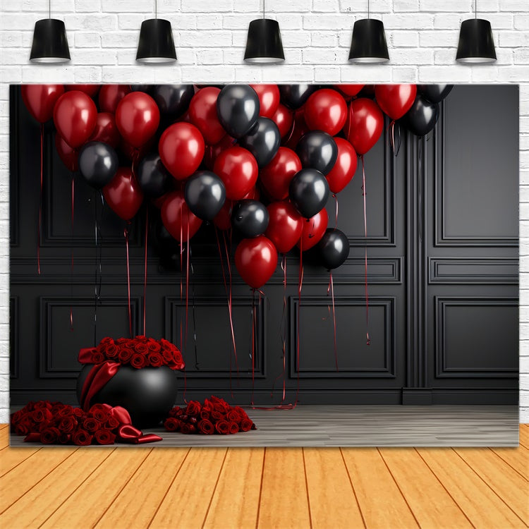 Valentines Day Backdrops Red Black Balloon Rose Backdrop UK BRP12-211