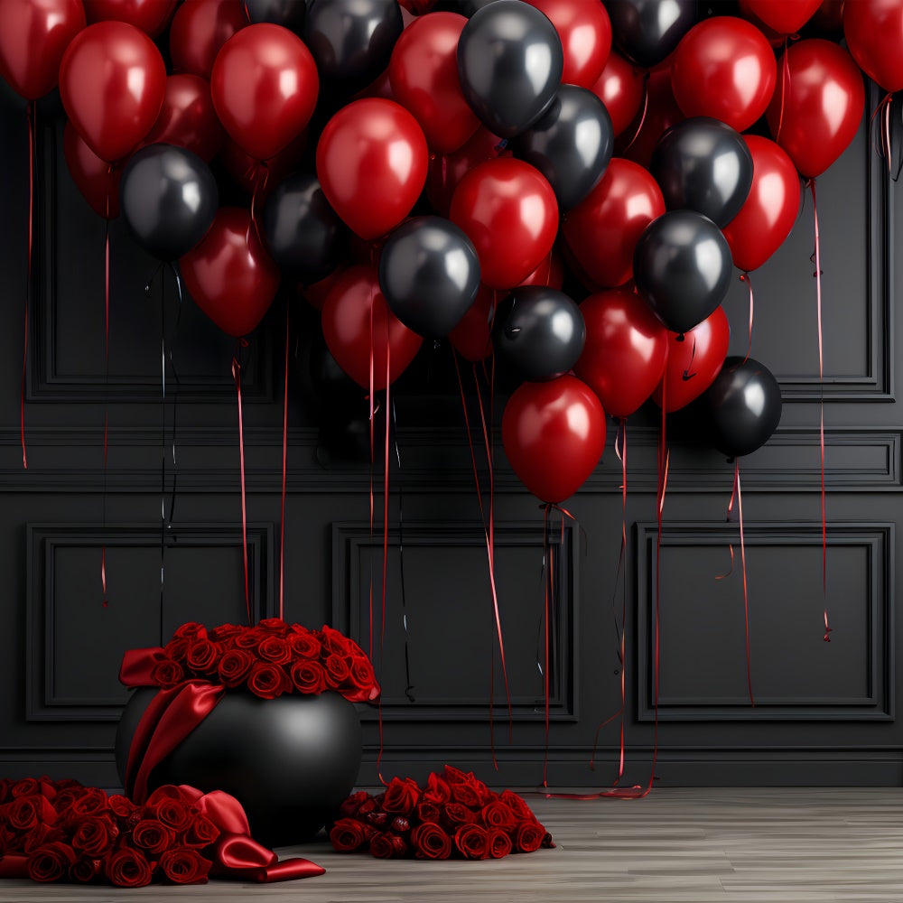 Valentines Day Backdrops Red Black Balloon Rose Backdrop UK BRP12-211