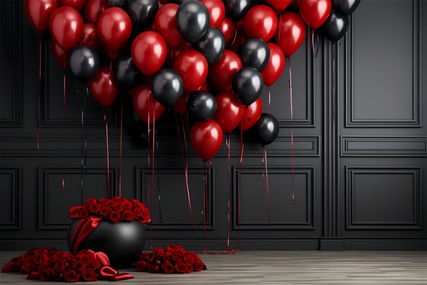 Valentines Day Backdrops Red Black Balloon Rose Backdrop UK BRP12-211