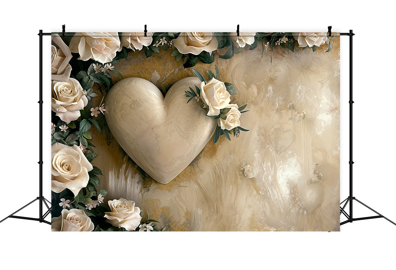 Valentines Backdrop Romantic Beige Heart Flower Backdrop UK BRP12-219