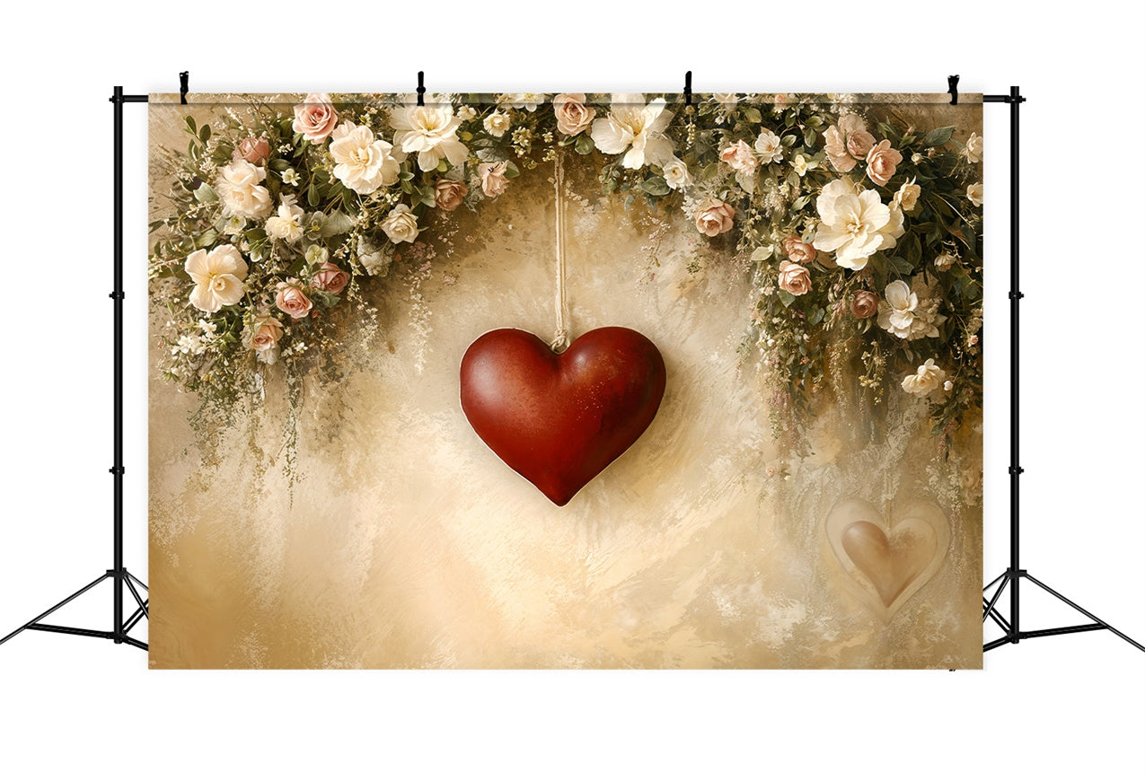 Valentine's Backdrops Red Heart Hanging Floral Elegance Backdrop UK BRP12-220