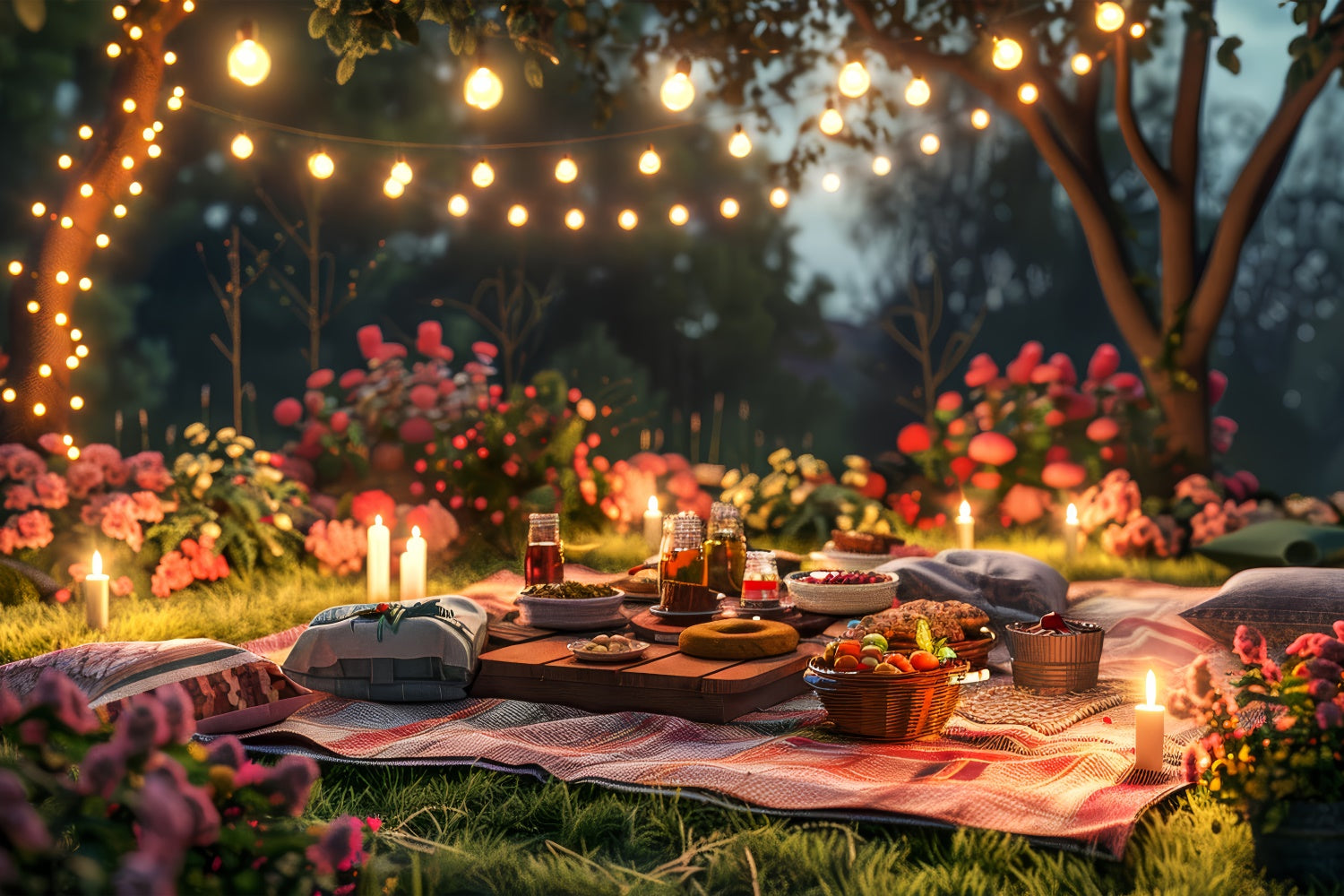Valentine's Backdrop Romantic Evening Picnic Floral Decor Backdrop UK BRP12-222