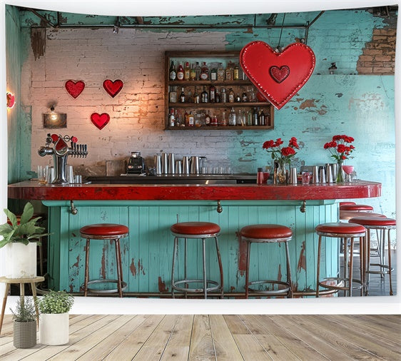 Valentine's Photo Backdrop Vintage Bar Red Hearts Backdrop UK BRP12-227