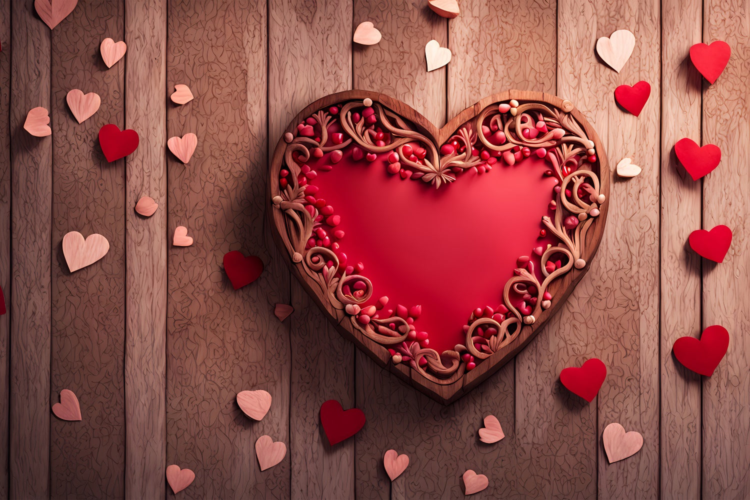 Backdrops Valentines Romantic Carved Heart Wood Wall Backdrop UK BRP12-231