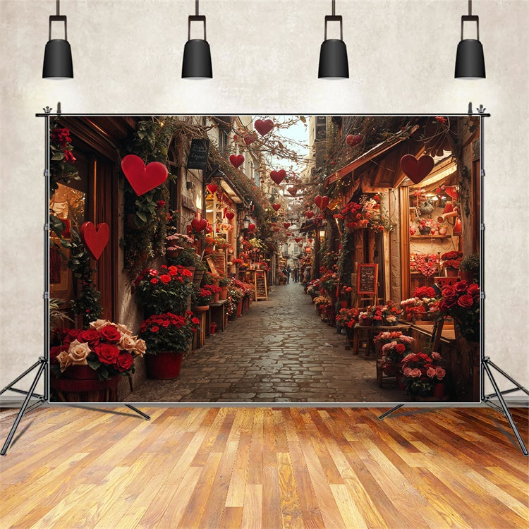 Valentines Heart Backdrop Rose Flower Street Rustic Backdrop UK BRP12-233