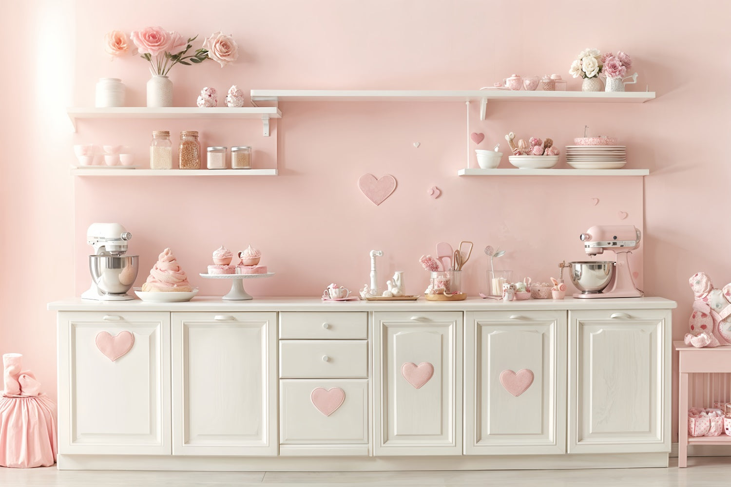 Valentine Backdrop Ideas Pastel Kitchen Pink Heart Backdrop UK BRP12-241