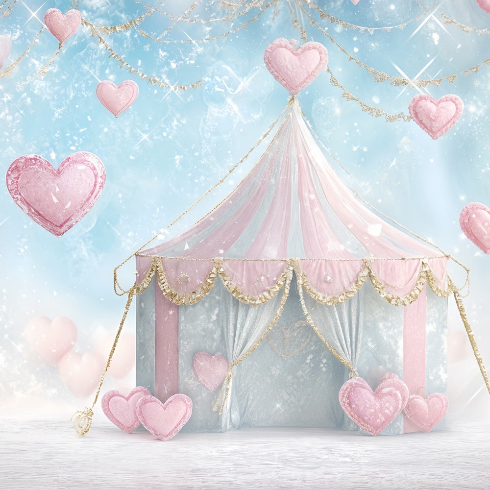 Valentine Backdrops Photography Pink Tent Glitter Heart Backdrop UK BRP12-244