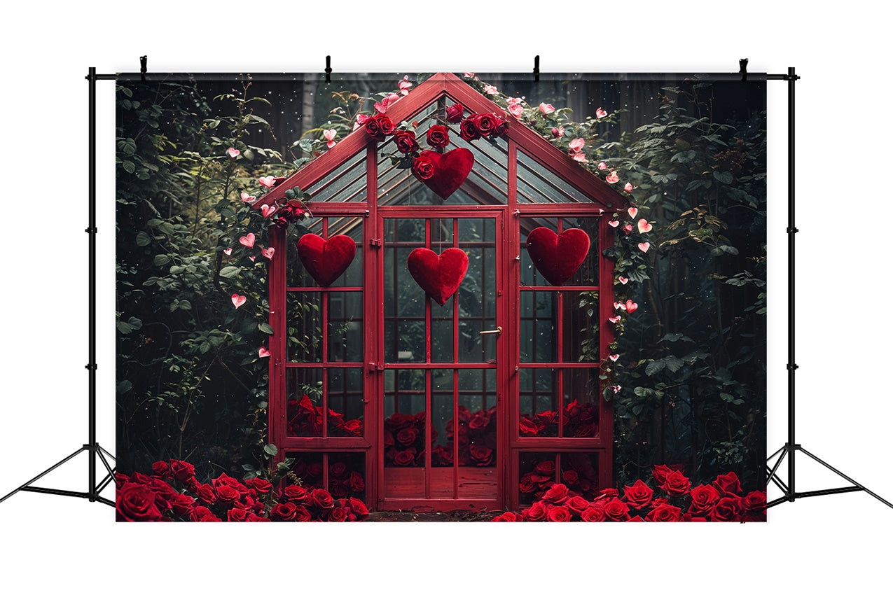 Valentine's Day Photography Backdrop Greenhouse Roses Hearts Backdrop UK BRP12-247