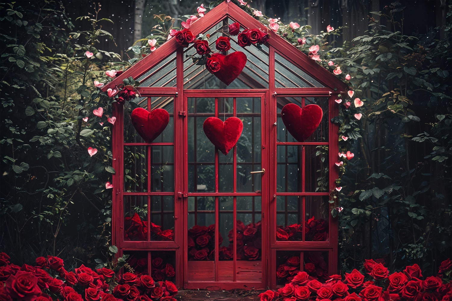 Valentine's Day Photography Backdrop Greenhouse Roses Hearts Backdrop UK BRP12-247