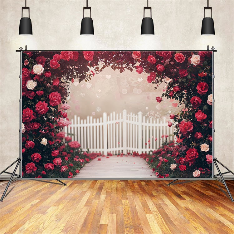 Valentines Backdrop Decor Rose Garden White Fence Backdrop UK BRP12-249