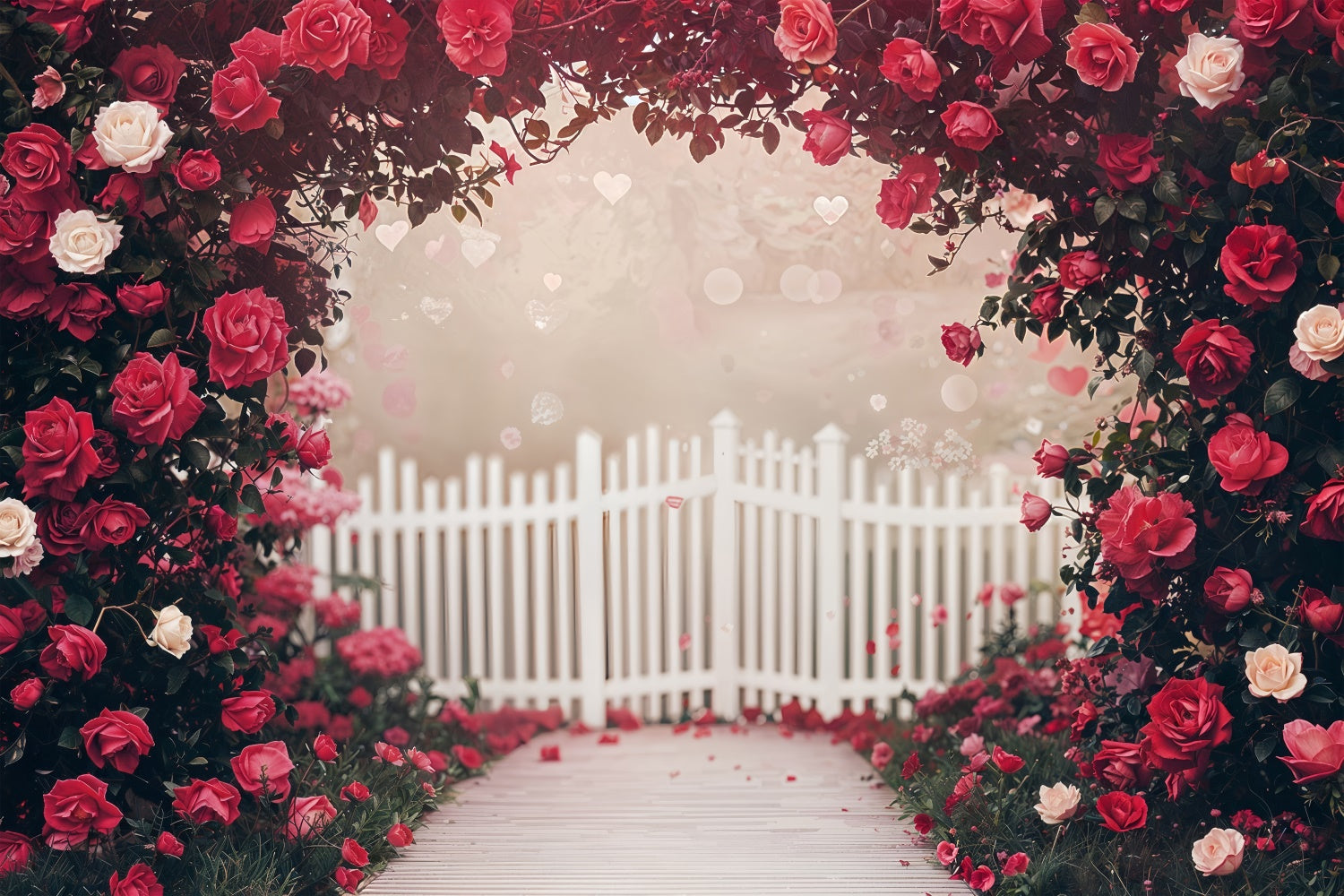 Valentines Backdrop Decor Rose Garden White Fence Backdrop UK BRP12-249