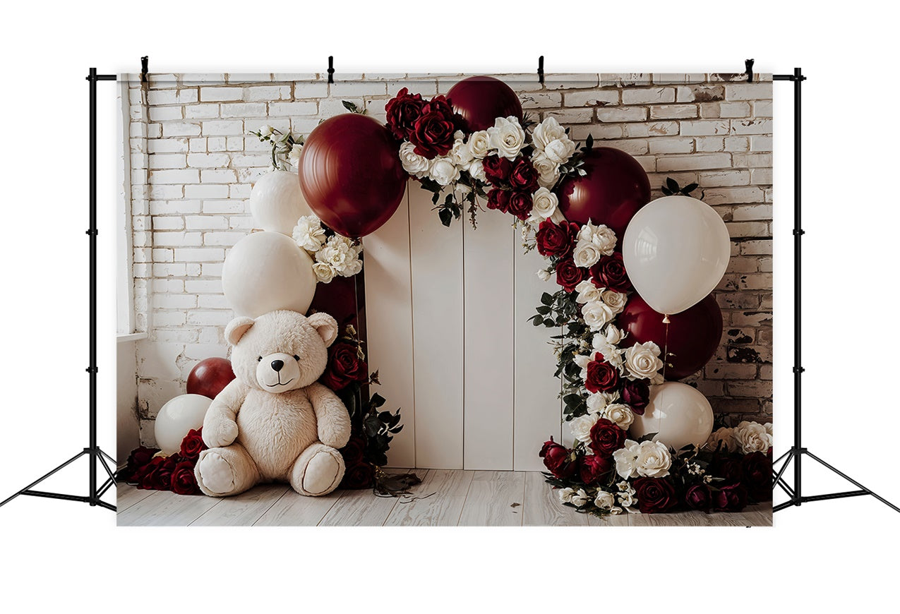 Backdrop Valentine Teddy Floral Arch Balloon Backdrop UK BRP12-251