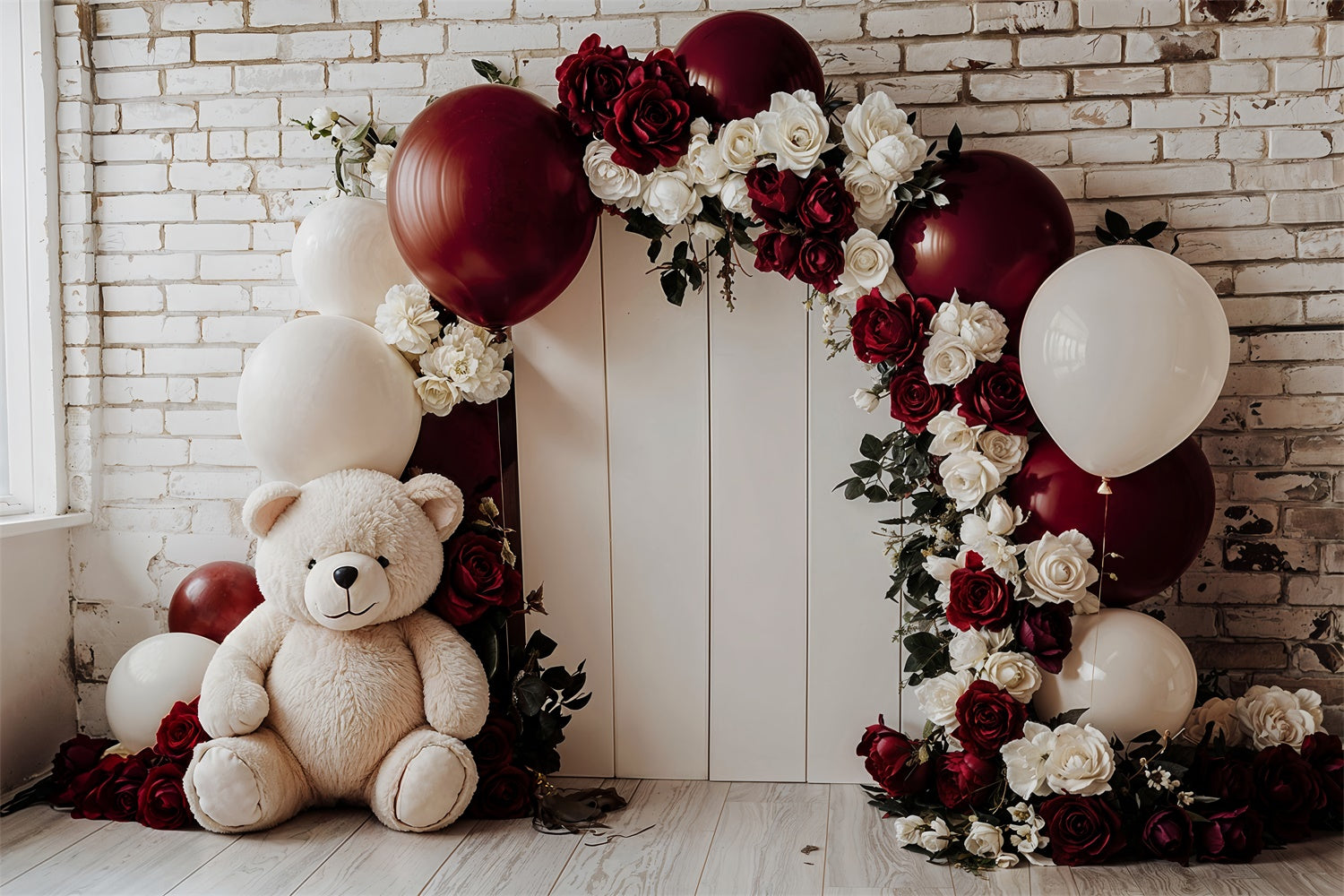 Backdrop Valentine Teddy Floral Arch Balloon Backdrop UK BRP12-251