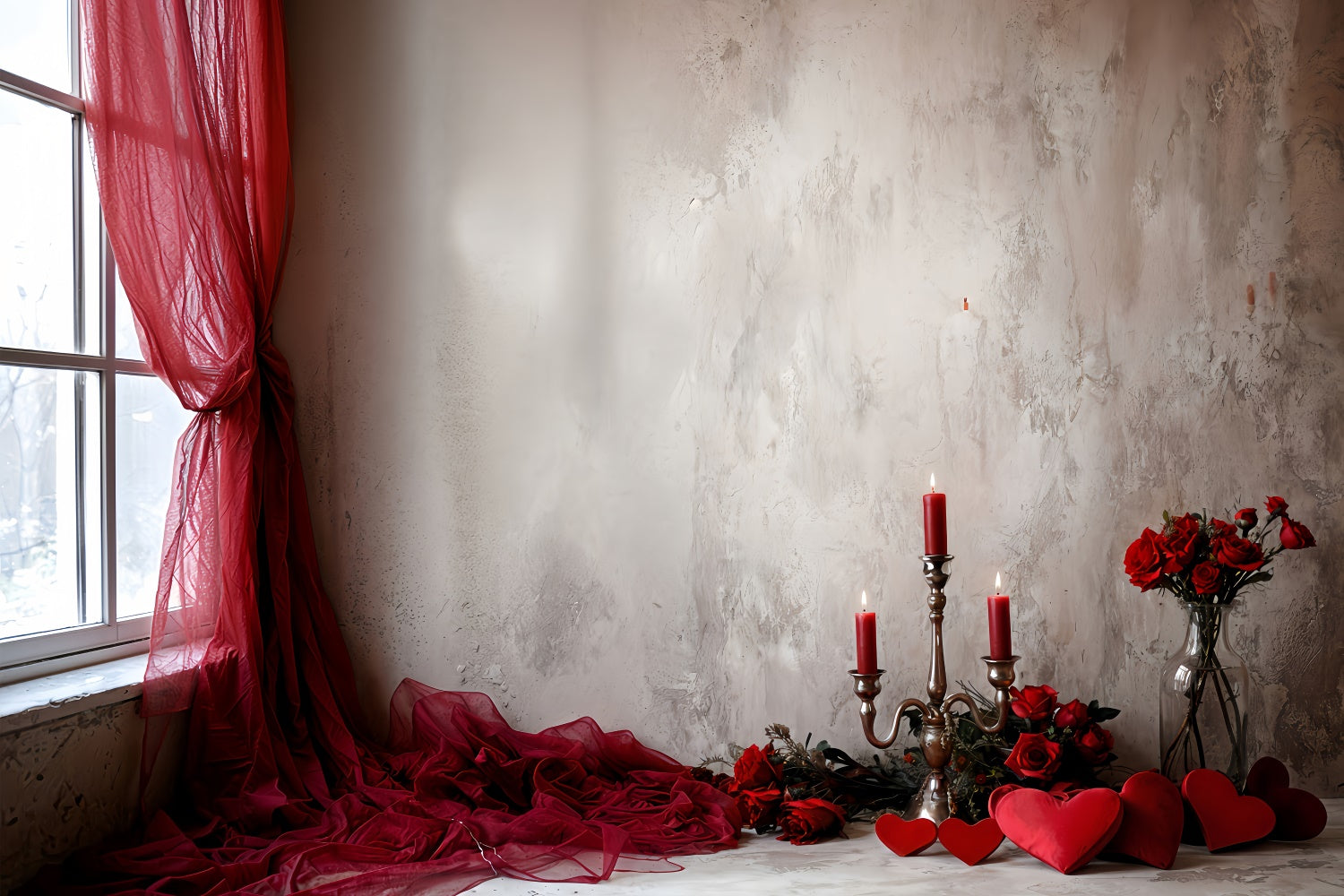 Valentine's Backdrops Red Drapes Roses Candlelight Backdrop UK BRP12-253