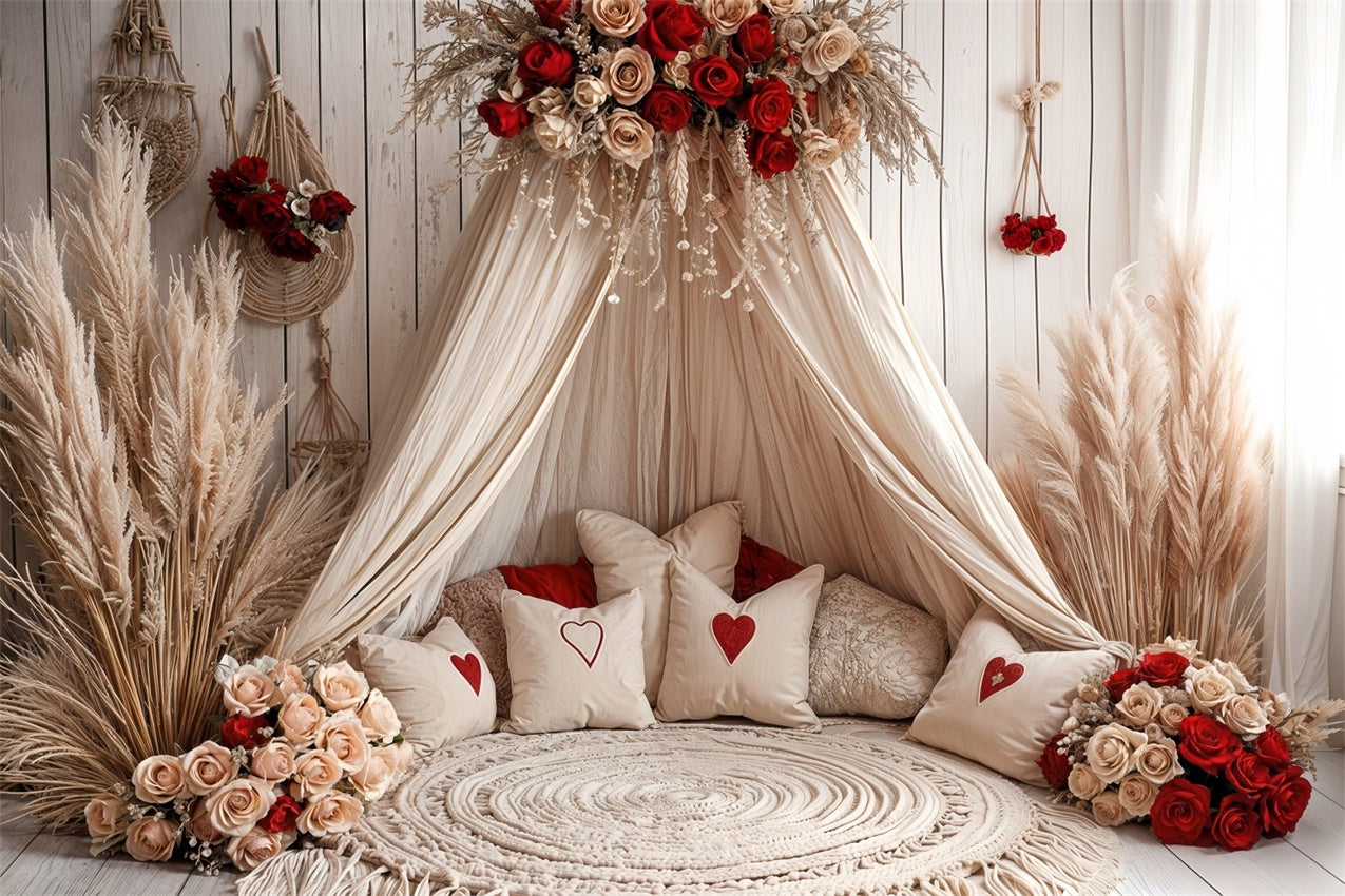 Valentine Photography Backdrops Boho Canopy Rose Decor Backdrop UK BRP12-254