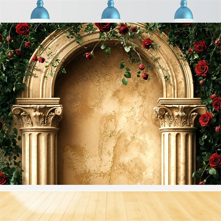 Valentines Day Picture Backdrop Gold Arch Rose Backdrop UK BRP12-258