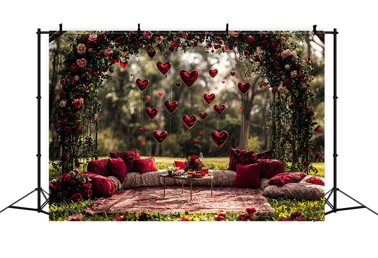 Valentines Backdrop Outdoor Cushions Roses Heart Balloons Backdrop UK BRP12-263