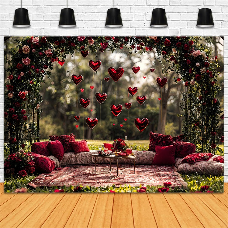 Valentines Backdrop Outdoor Cushions Roses Heart Balloons Backdrop UK BRP12-263