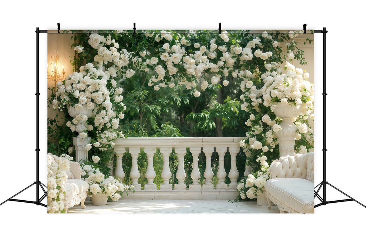Valentine Backdrop Balcony Lush White Roses Backdrop UK BRP12-264