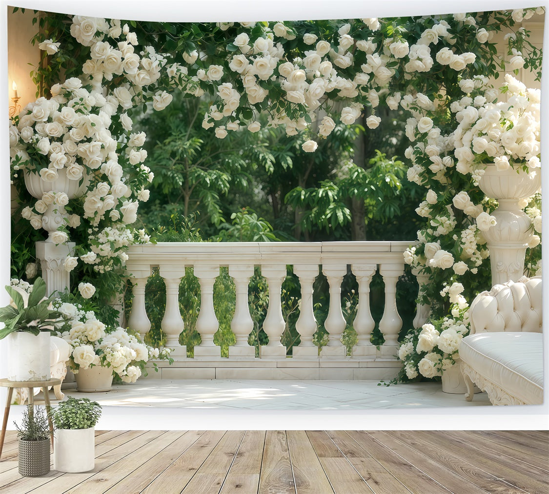 Valentine Backdrop Balcony Lush White Roses Backdrop UK BRP12-264