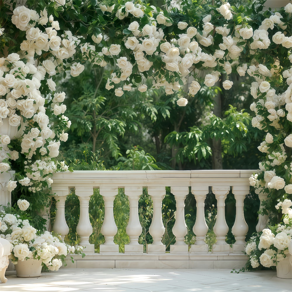 Valentine Backdrop Balcony Lush White Roses Backdrop UK BRP12-264