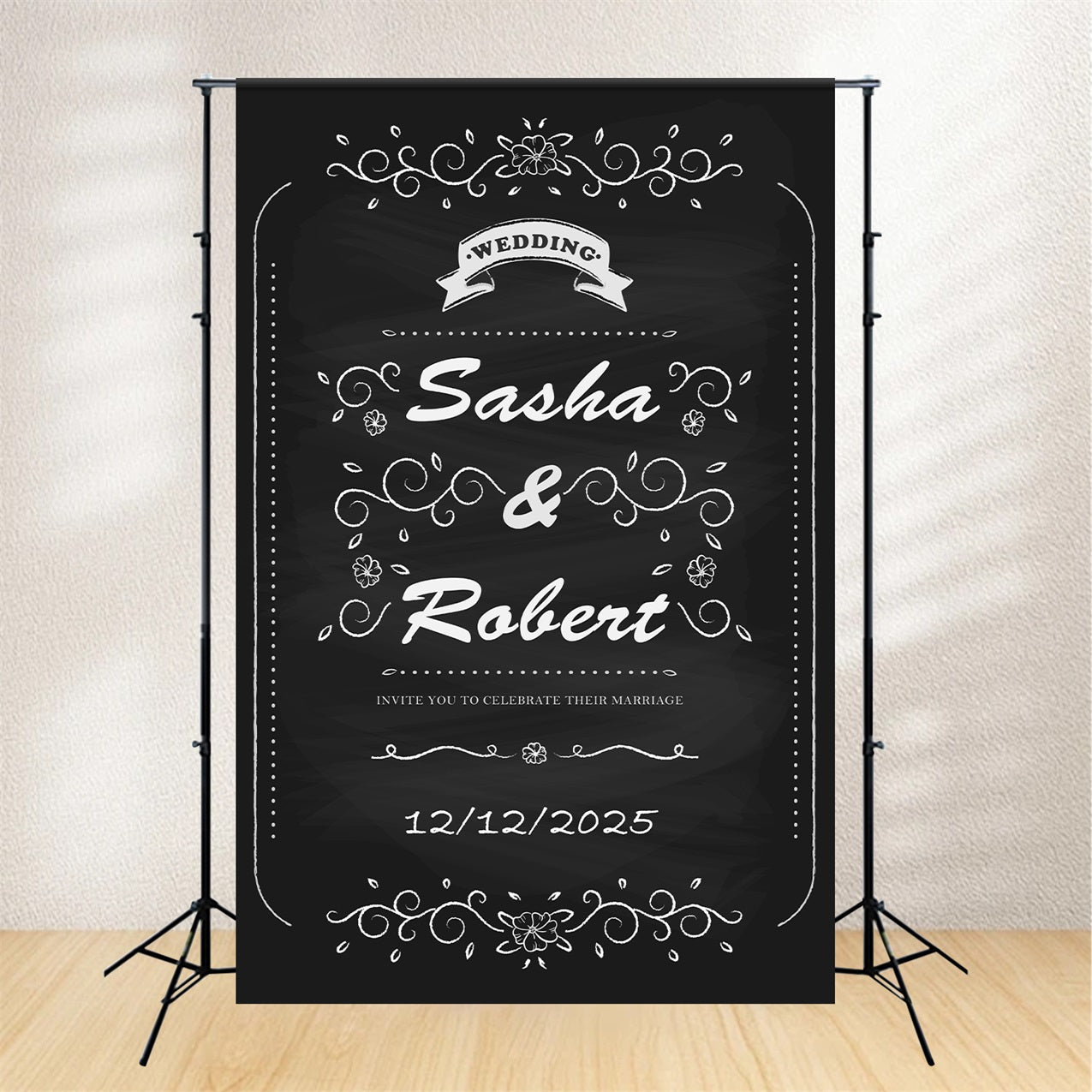 Customized Wedding Backdrops Romantic Chalk Floral Backdrop UK BRP12-338
