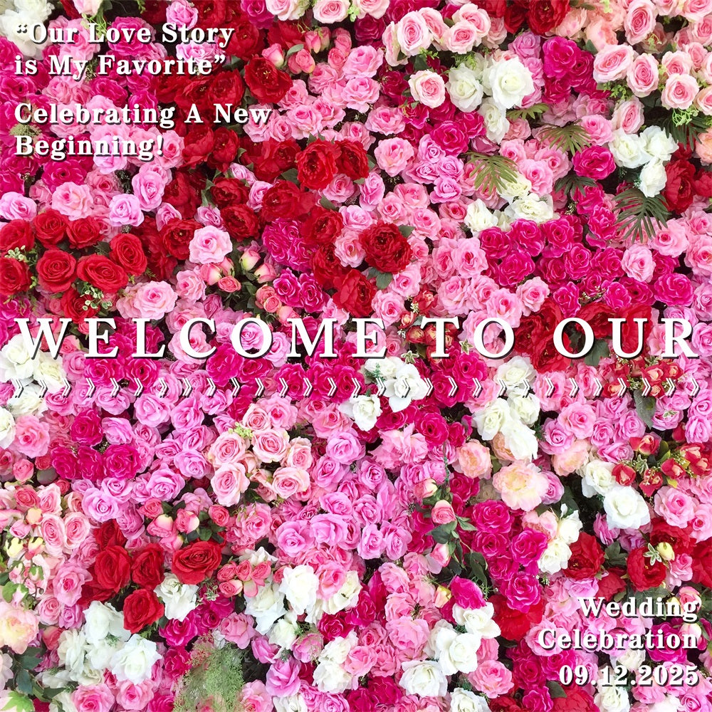 Personalized Wedding Backdrop Vibrant Pink Red Rose Backdrop UK BRP12-349