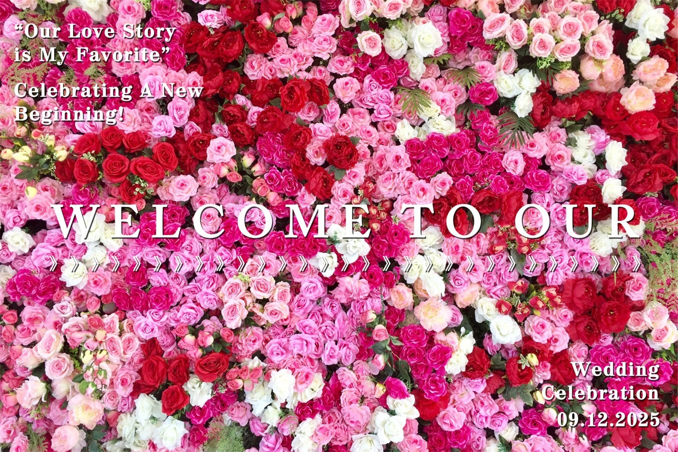 Personalized Wedding Backdrop Vibrant Pink Red Rose Backdrop UK BRP12-349