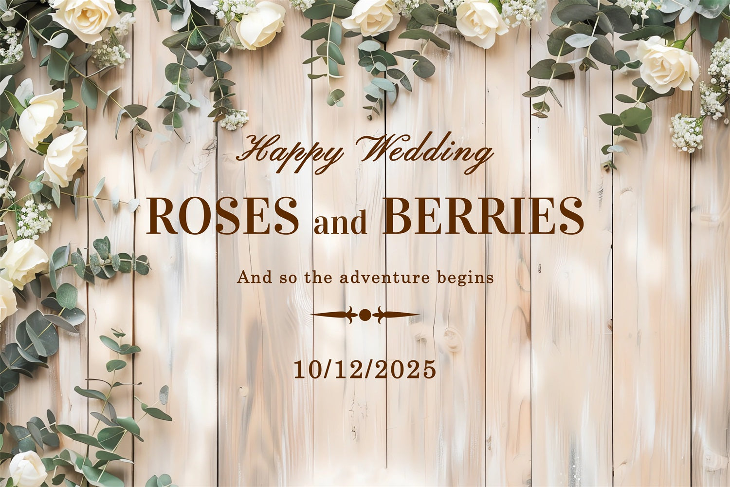 Custom Wedding Photo Backdrop Wooden White Roses Backdrop UK BRP12-364