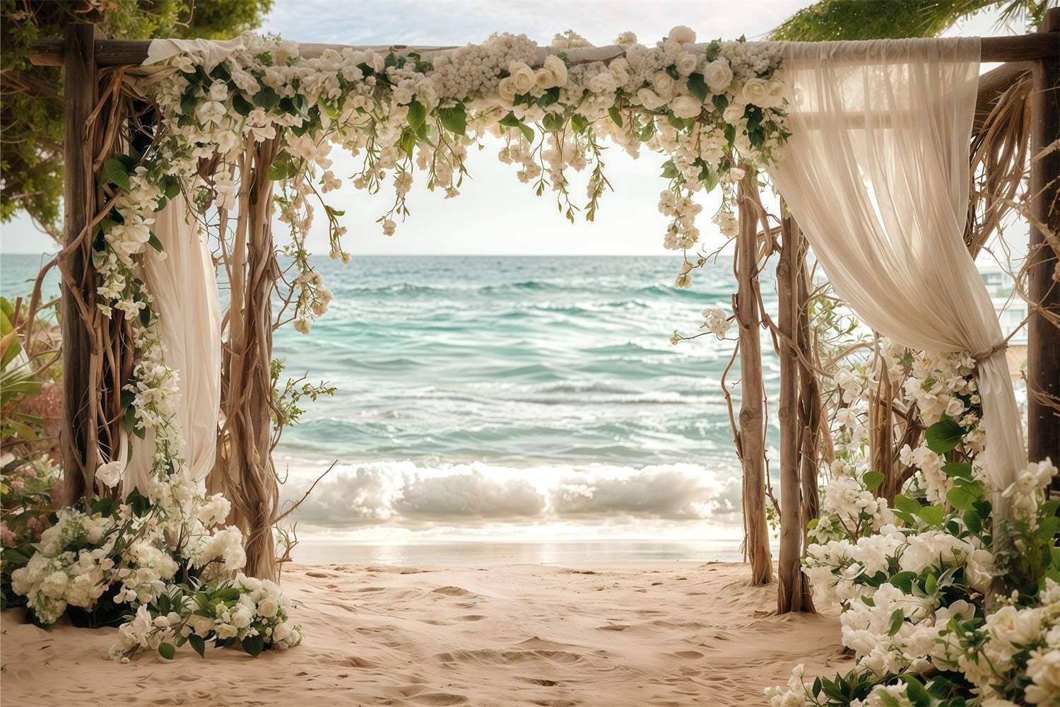 Wedding Backdrop Ideas White Floral Beach Arch Backdrop UK BRP12-382