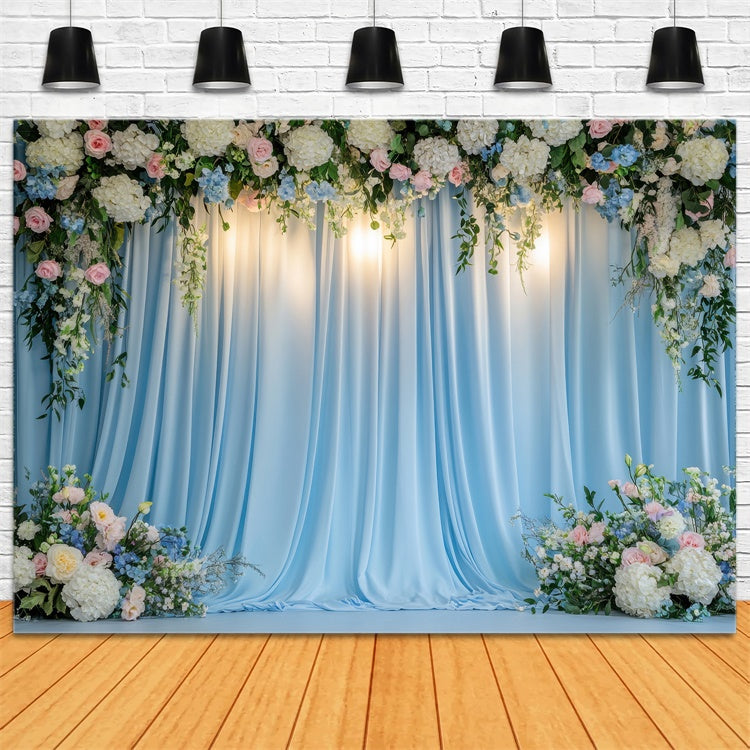Spring Backdrops Soft Blue Floral Drapes Wedding Backdrop UK BRP12-449