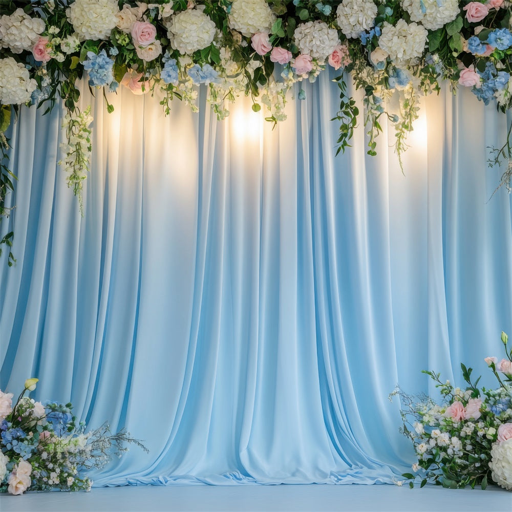 Spring Backdrops Soft Blue Floral Drapes Wedding Backdrop UK BRP12-449