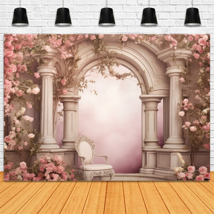 Spring Photography Backdrops Dreamy Pink Floral Arch Backdrop UK BRP12-453