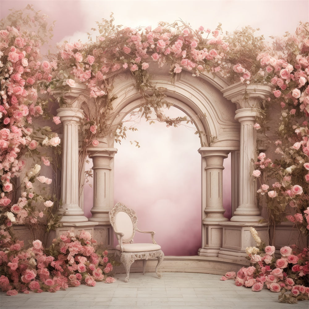 Spring Photography Backdrops Dreamy Pink Floral Arch Backdrop UK BRP12-453