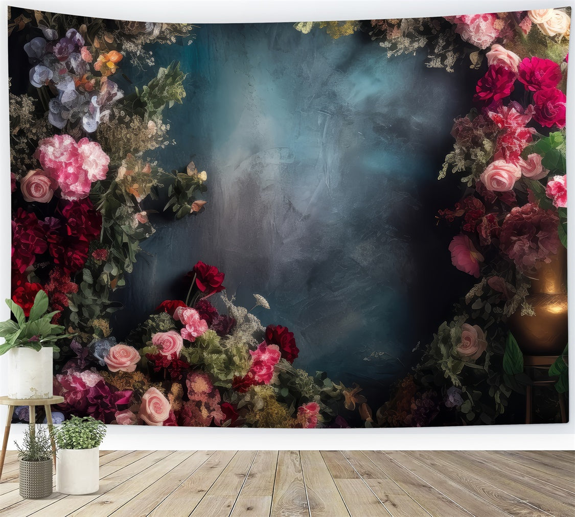Spring Backdrop Romantic Rose Frame Dark Blue Backdrop UK BRP12-454