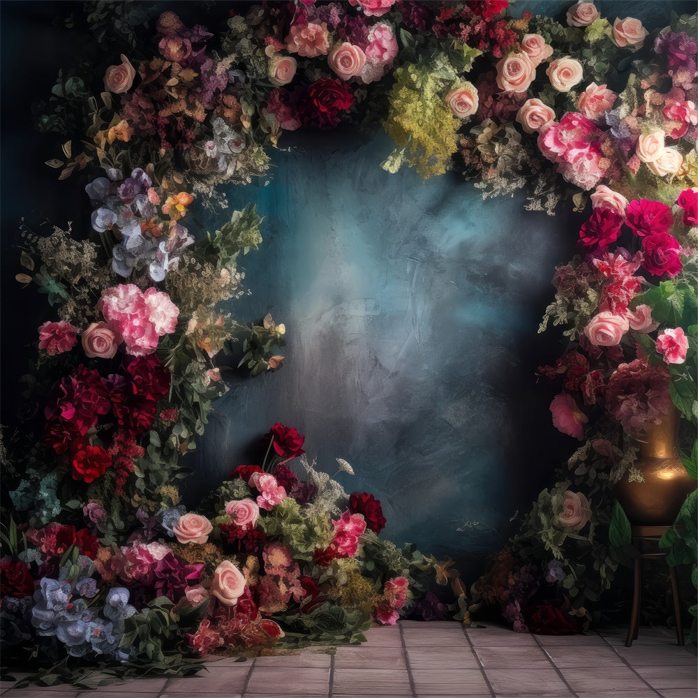 Spring Backdrop Romantic Rose Frame Dark Blue Backdrop UK BRP12-454