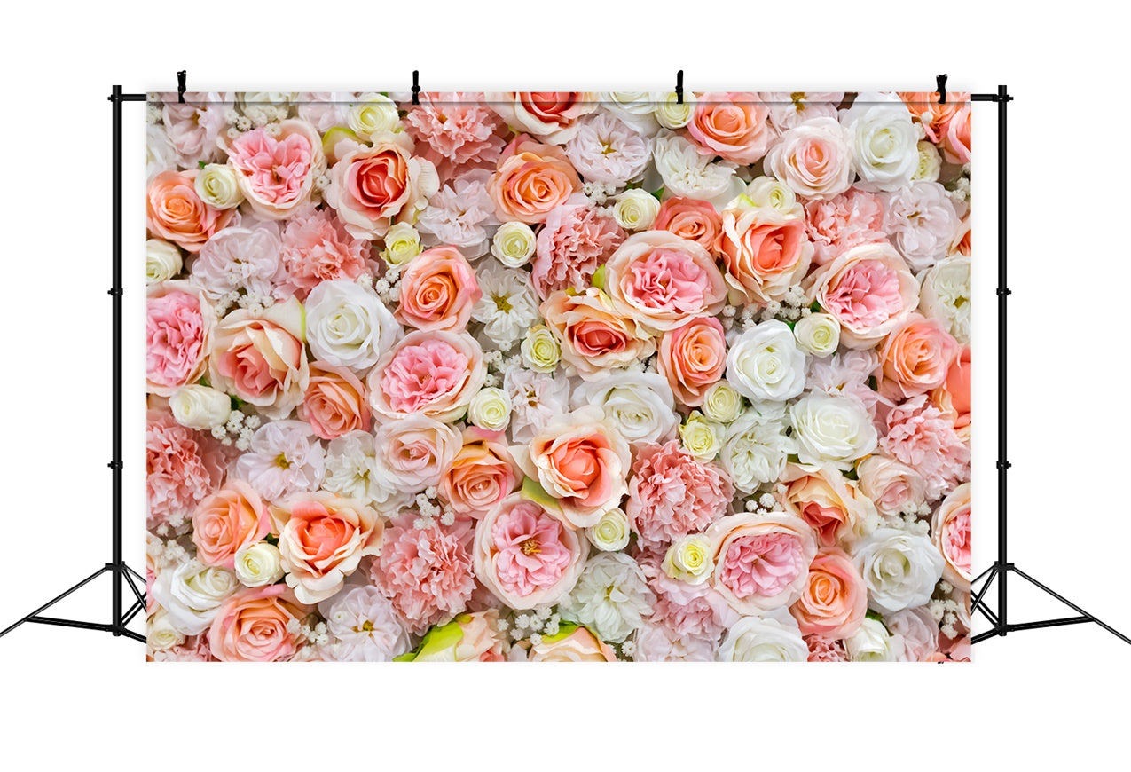 Spring Backdrop Ideas Peach White Floral Wall Backdrop UK BRP12-503