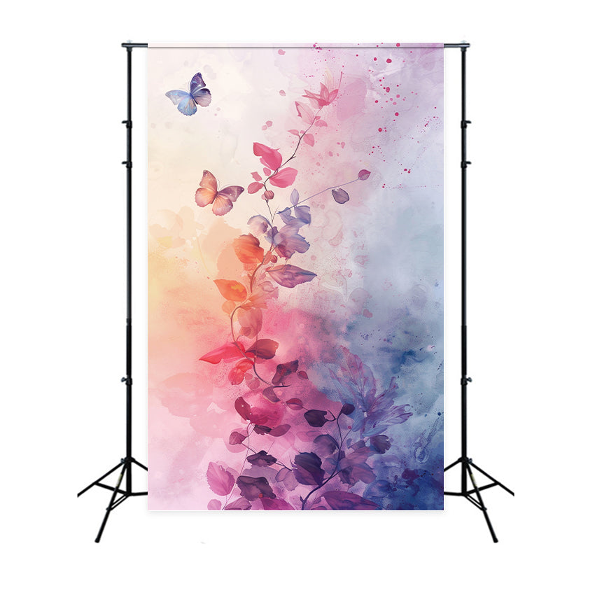 Spring Portrait Backdrops Watercolor Butterfly Blossoms Backdrop UK BRP12-511
