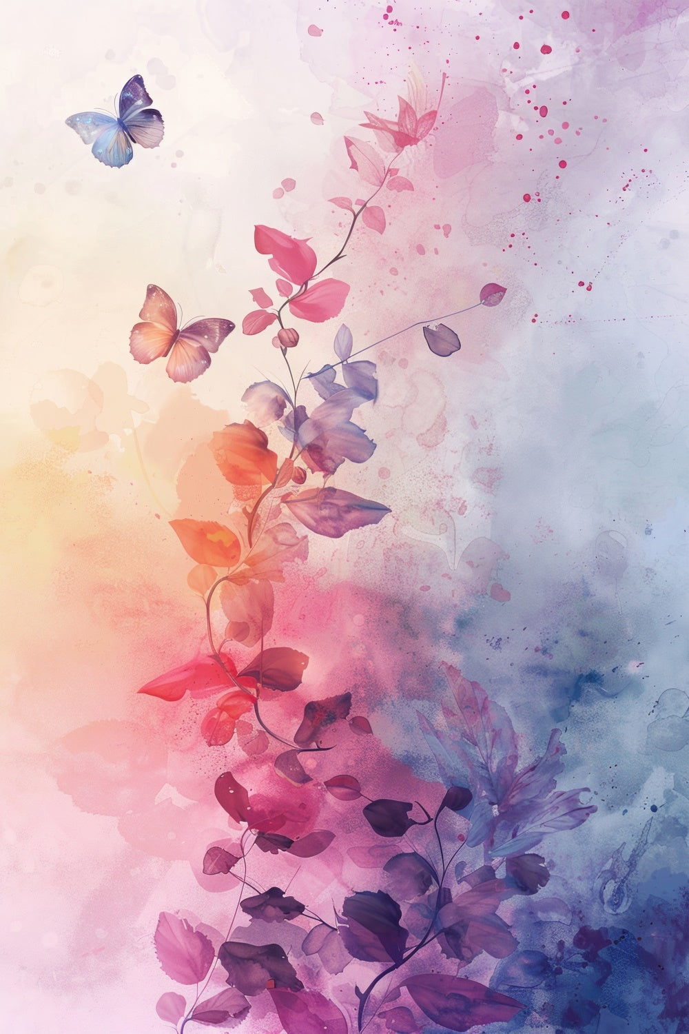 Spring Portrait Backdrops Watercolor Butterfly Blossoms Backdrop UK BRP12-511