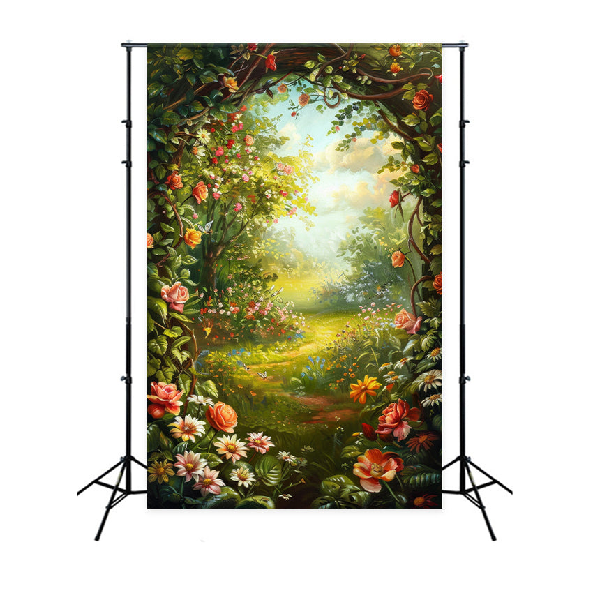 Photography Spring Backdrop Floral Garden Archway Sunlit Backdrop UK BRP12-515