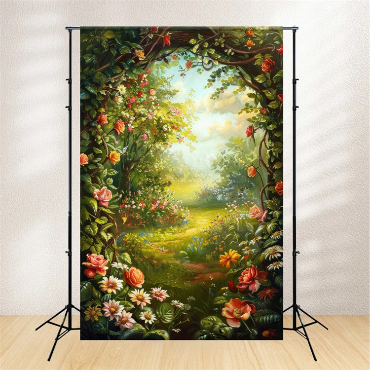Photography Spring Backdrop Floral Garden Archway Sunlit Backdrop UK BRP12-515